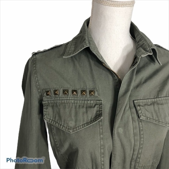Mudd Military Jacket Small Green Studded Denim Coat - Picture 2 of 9